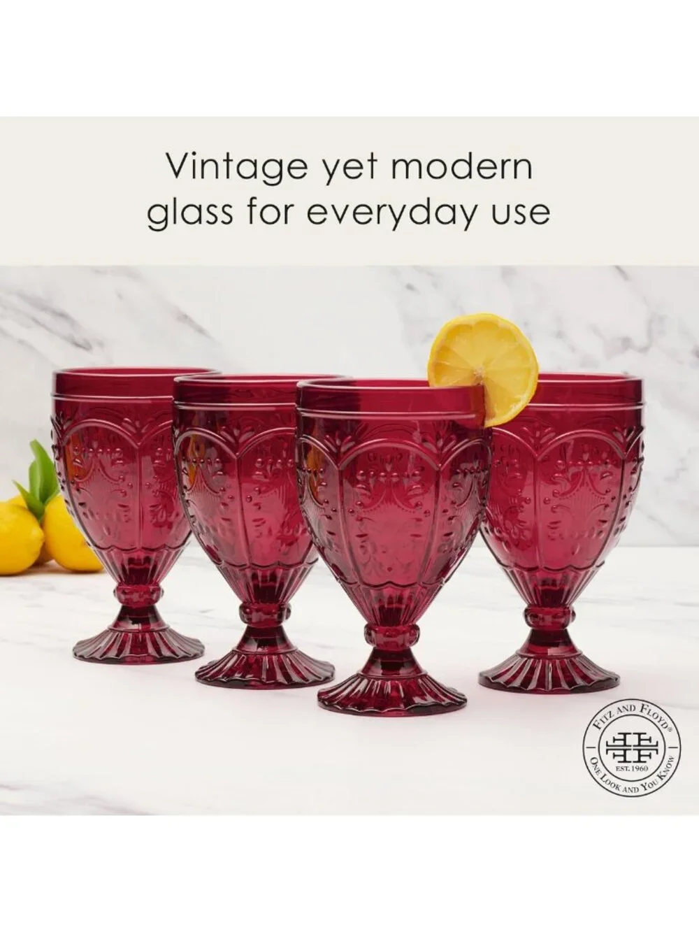 Ornate Red Glass Goblets Set of 4 | Elegant Drinkware for Parties & Events